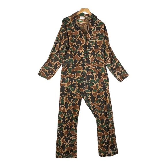 Vintage 80s Game Winner Duck Camo Full Body Jumpsuit Front Zip Men's Size Large